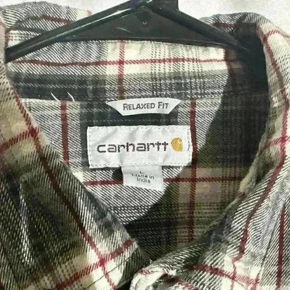 Carhartt Mens Long Sleeve Flannel Shirt Relaxed Fit Plaid Size Large - Picture 3 of 9